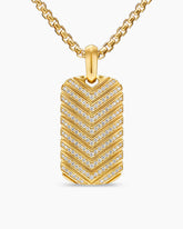 Chevron Tag in 18K Yellow Gold with Diamonds, 34mm